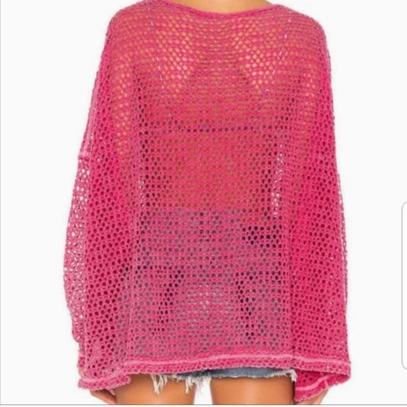We the Free/Free People Napa Tee/Cover-Up Open Knit Crochet Oversized Sz L Pink - Picture 2 of 14